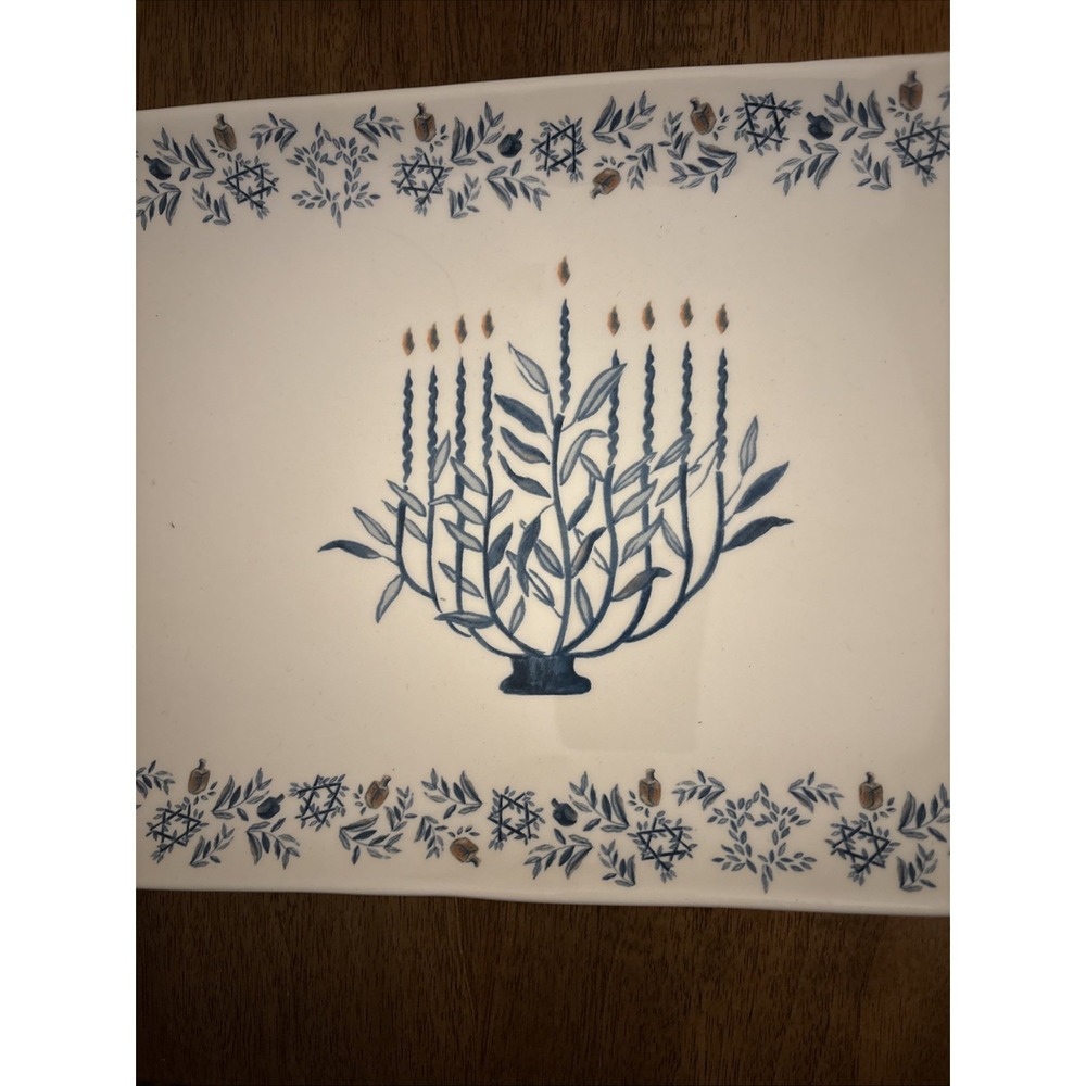 Sur La Table Rectangular Hanukkah Ceramic Platter Latkes Jewish Menorah - Picture 2 of 4